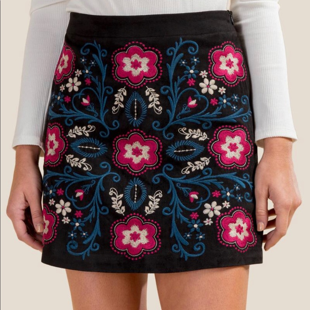Primrose Suede Embroidered Skirt